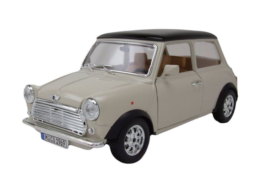 Bburago Modellauto Mini Cooper 1969 beige schwarz, Maßstab 1:18