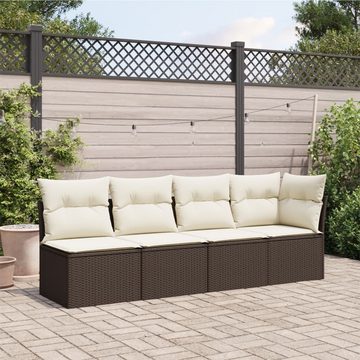 vidaXL Loungesofa Gartensofa mit Kissen 4-Sitzer Braun Poly Rattan