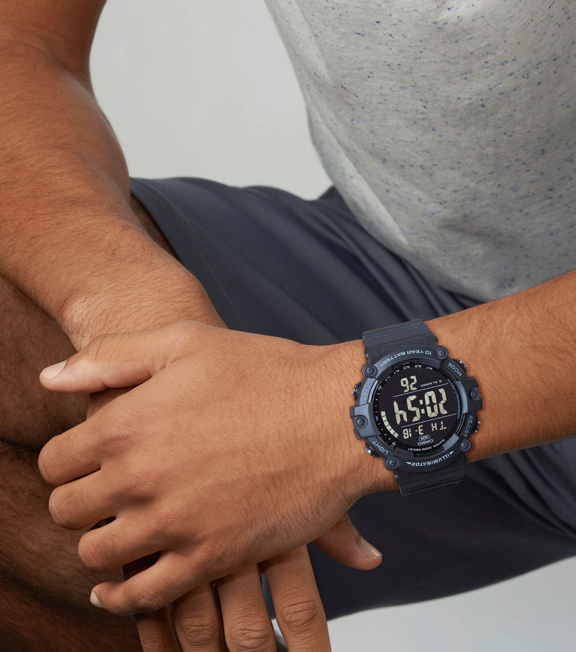 CASIO TIMELESS COLLECTION Chronograph AE-1500WH-8BVEF, Quarzuhr, Armbanduhr, Herrenuhr, Digitaluhr, bis 10 bar wasserdicht