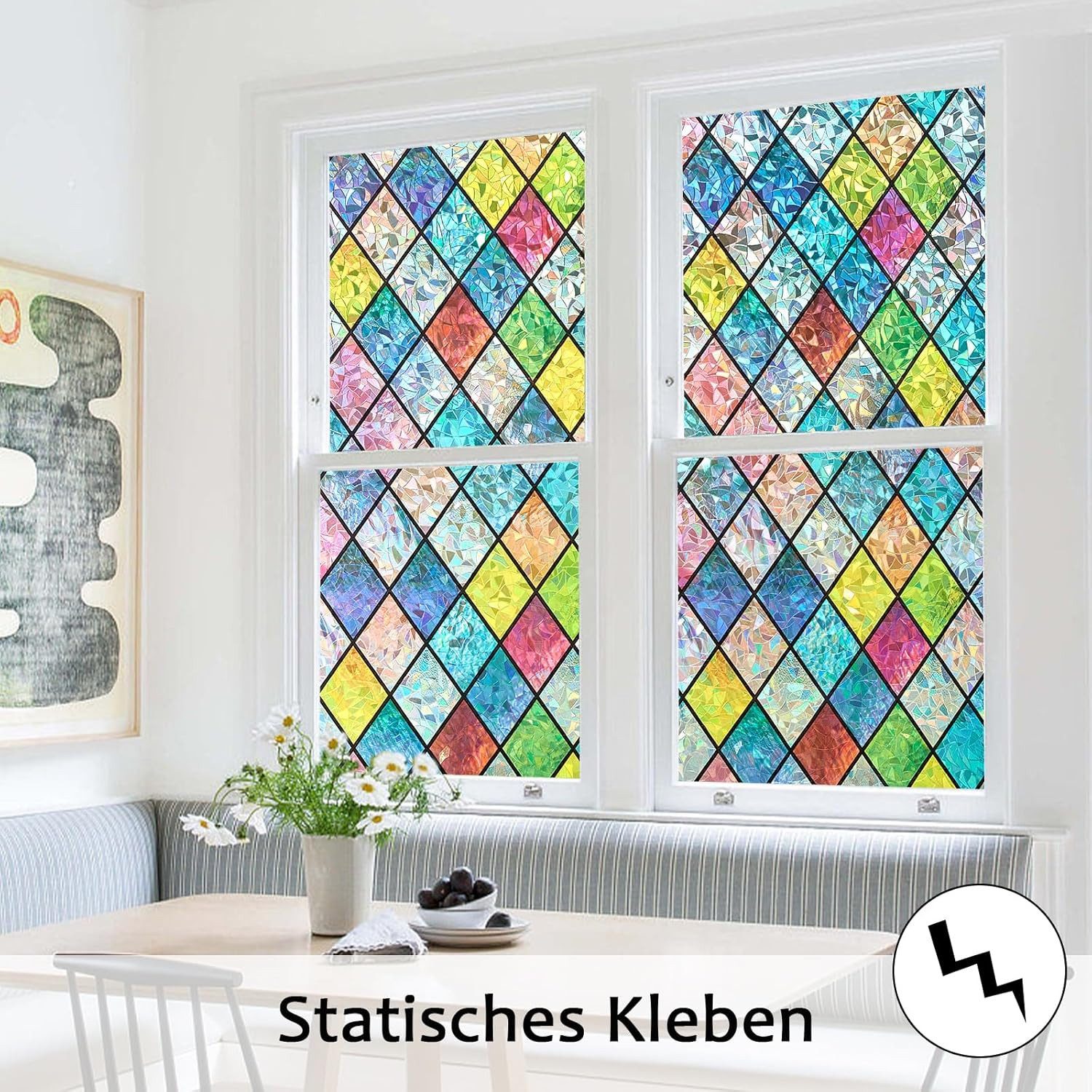 Coonoor Fensterfolie Selbsthaftend Blickdicht Sichtschutzfolie Fenster 3D Fensterfolie