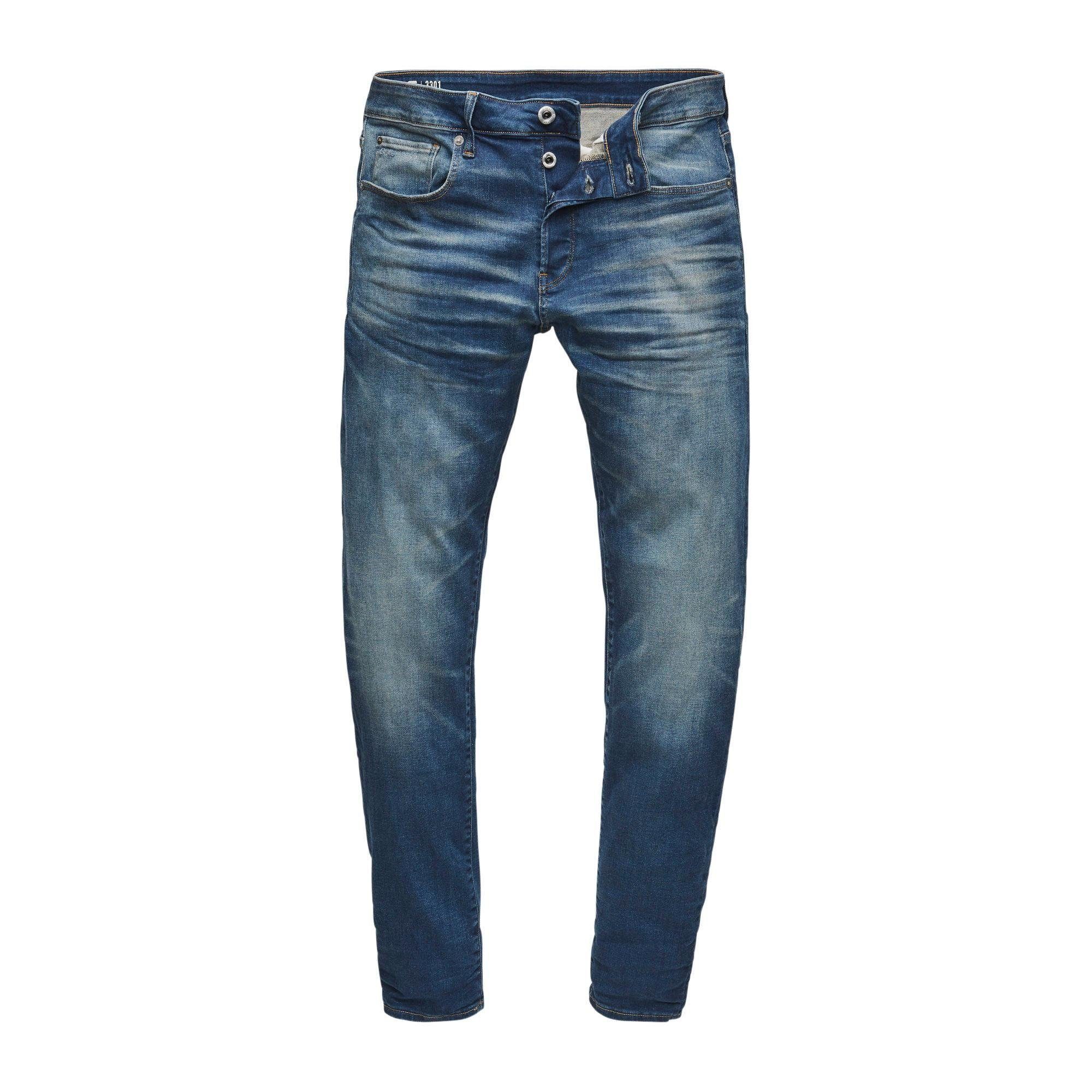 faded G-Star 3301 worker RAW Slim Slim-fit-Jeans blue