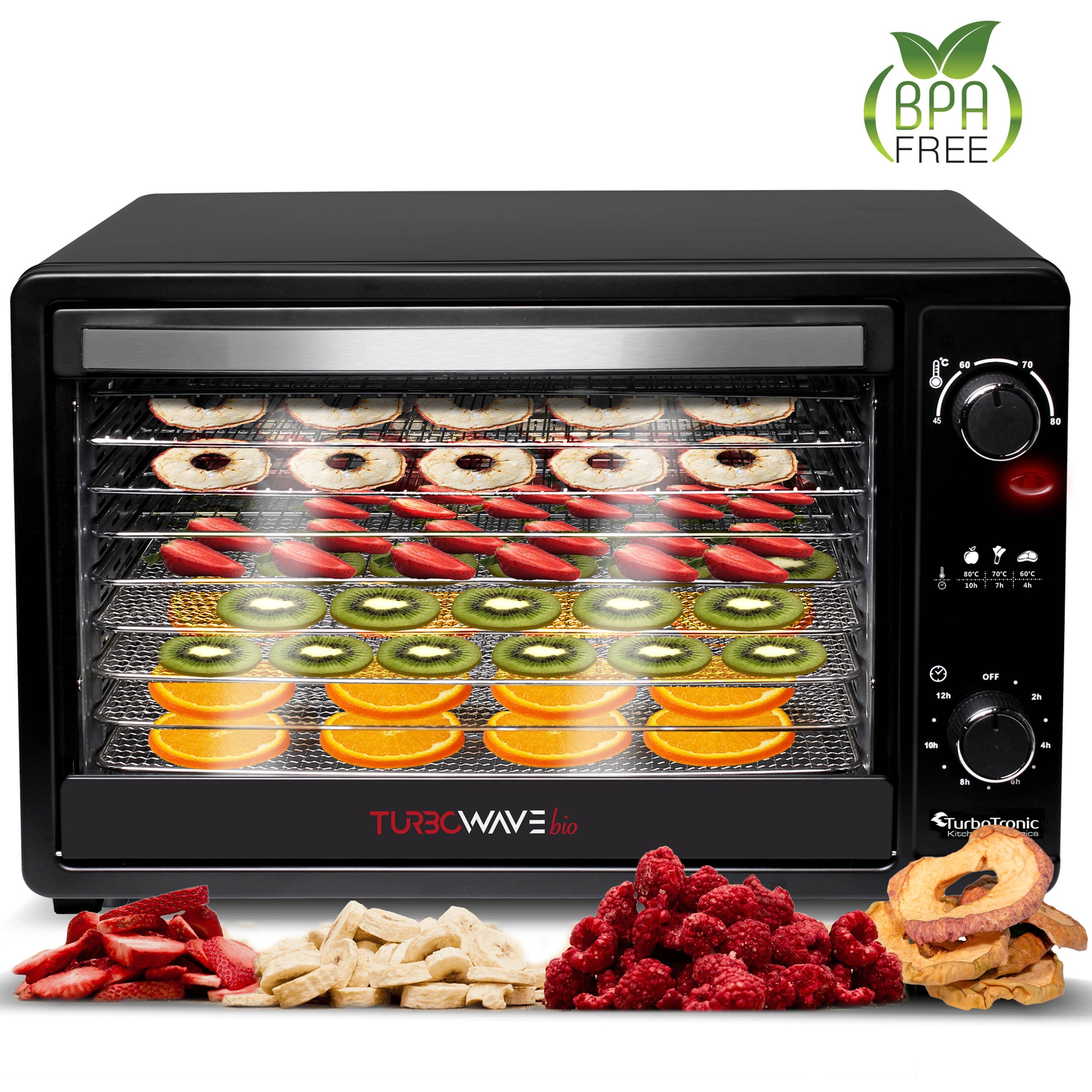 TurboTronic by Z-Line Dörrautomat TurboWave BIO Komplett aus Metall KEIN PLASTIK! gesund Dörrer 45-80°C 650 W, 9 Etagen, Dehydrator 45L Obsttrockner Trockenfleisch Dörrgerät inkl Rezeptheft