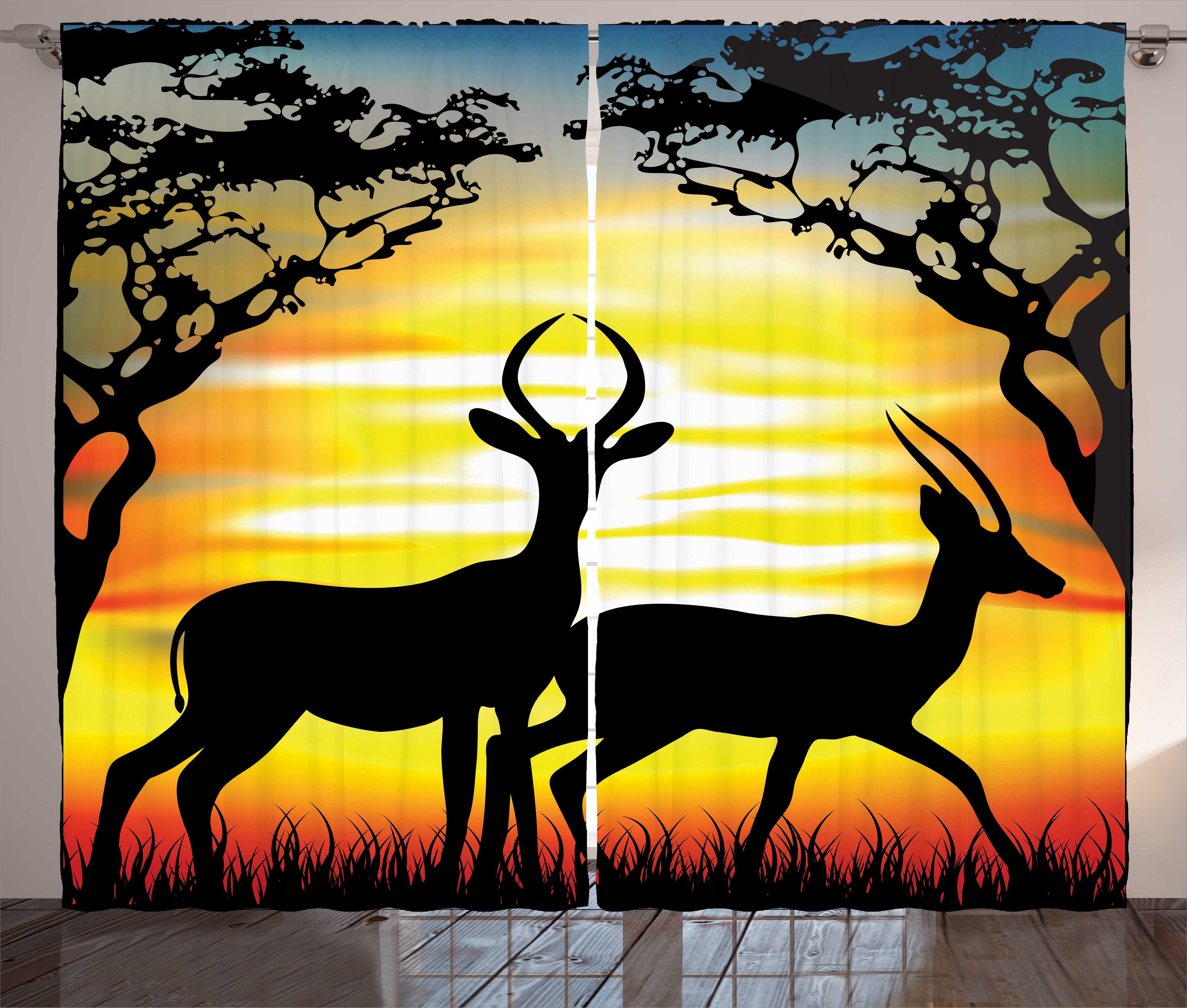 Kräuselband und Sonnenuntergang mit Abakuhaus, Tiere Haken, Schlaufen Schlafzimmer Gardine auf Antilope Vorhang