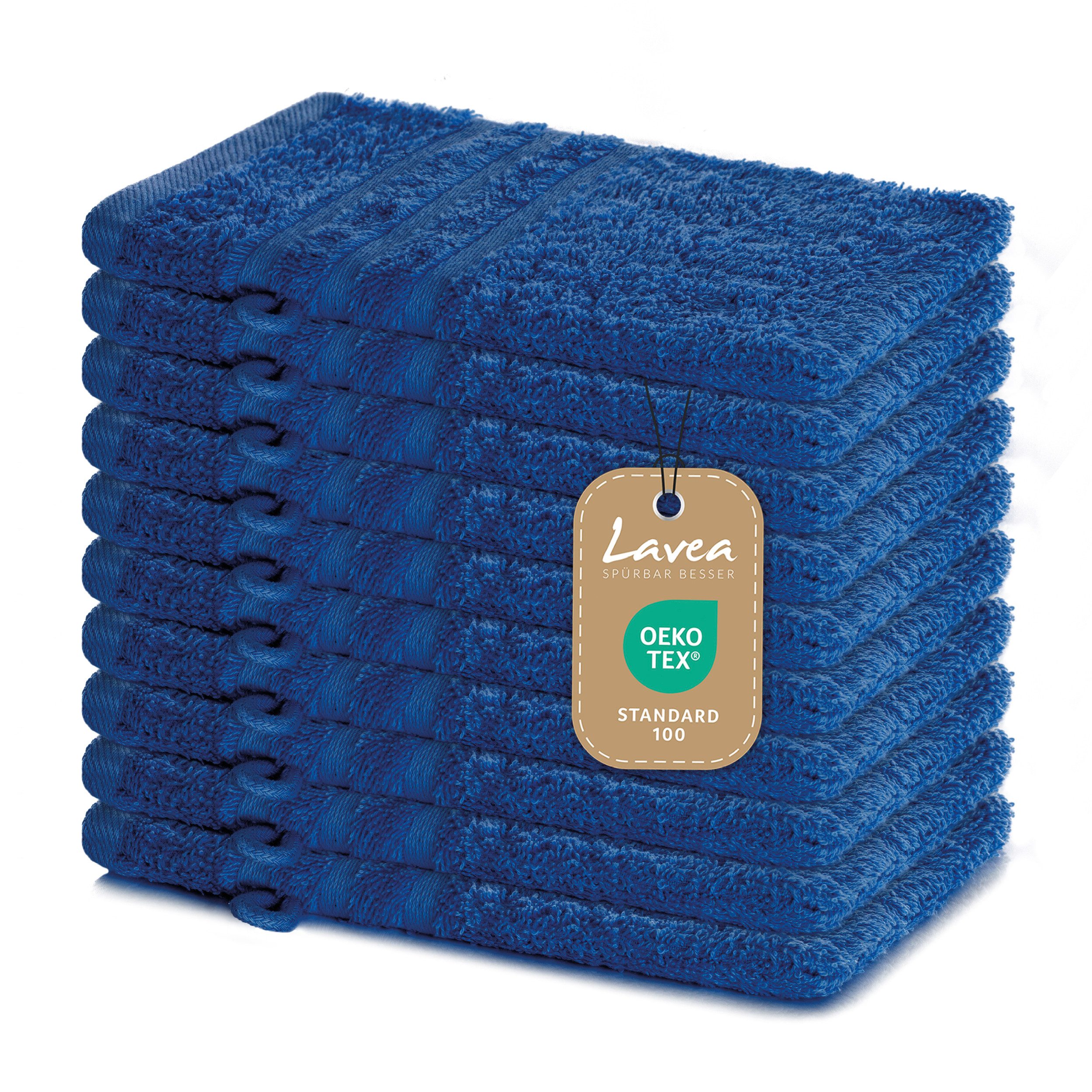 Lavea Waschhandschuh 10er Set Waschhandschuhe, 15 x 21 cm, Elena-Frottierserie, Waschlappen, 100% Baumwolle (10er Set), 500 g/m² Frottier, weich & saugstark, pflegeleicht