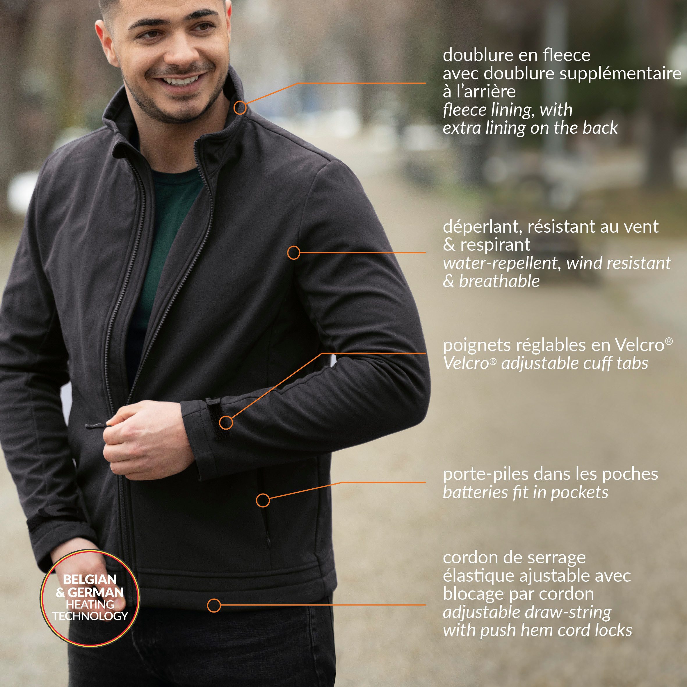 30seven Softshelljacke beheizte Softshelljacke Regular Fit - Schwarz 7,4V Set inkl. Powerbank & Ladegerät