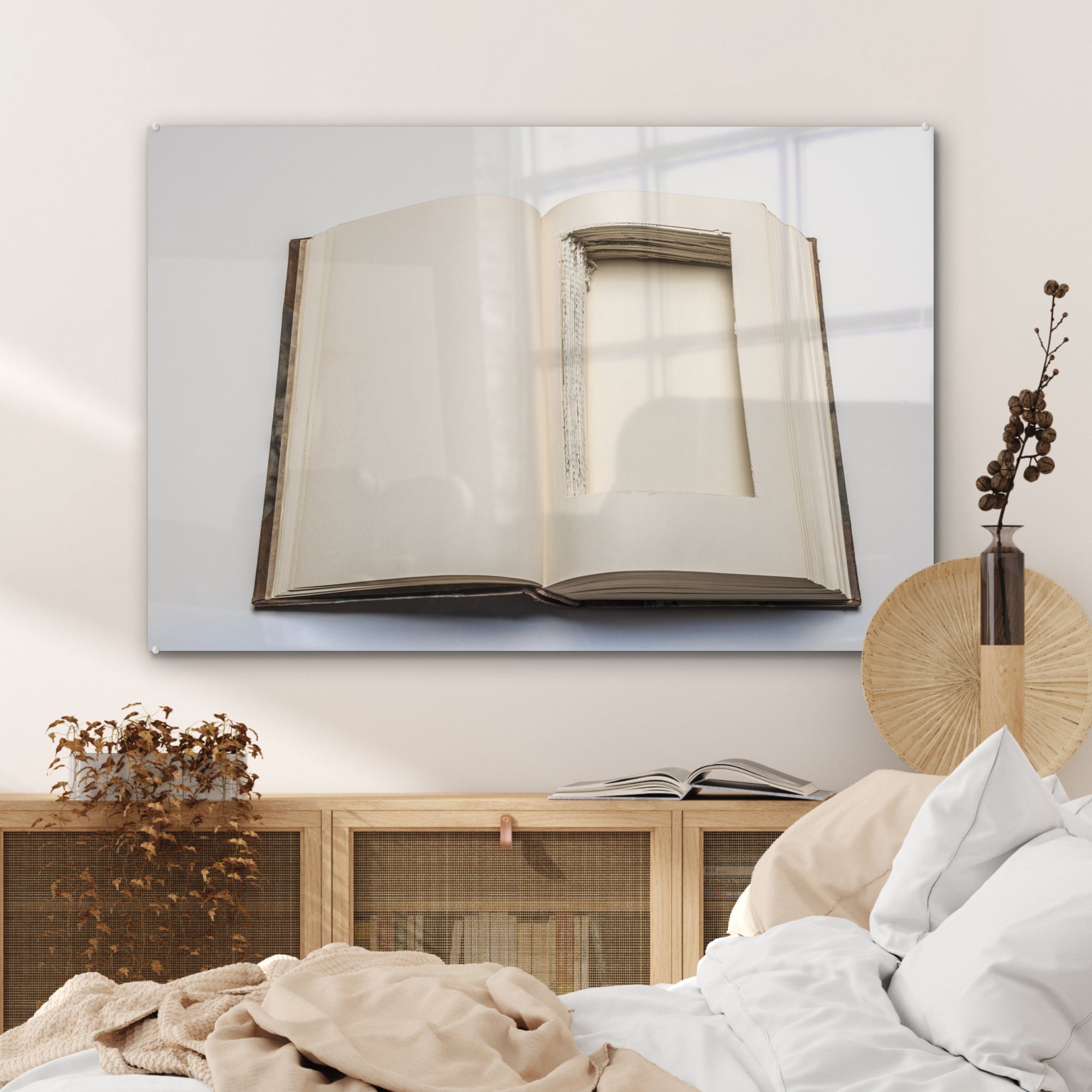 Buch, Acrylglasbilder Wohnzimmer St), einem Schlafzimmer MuchoWow Loch in & Acrylglasbild (1