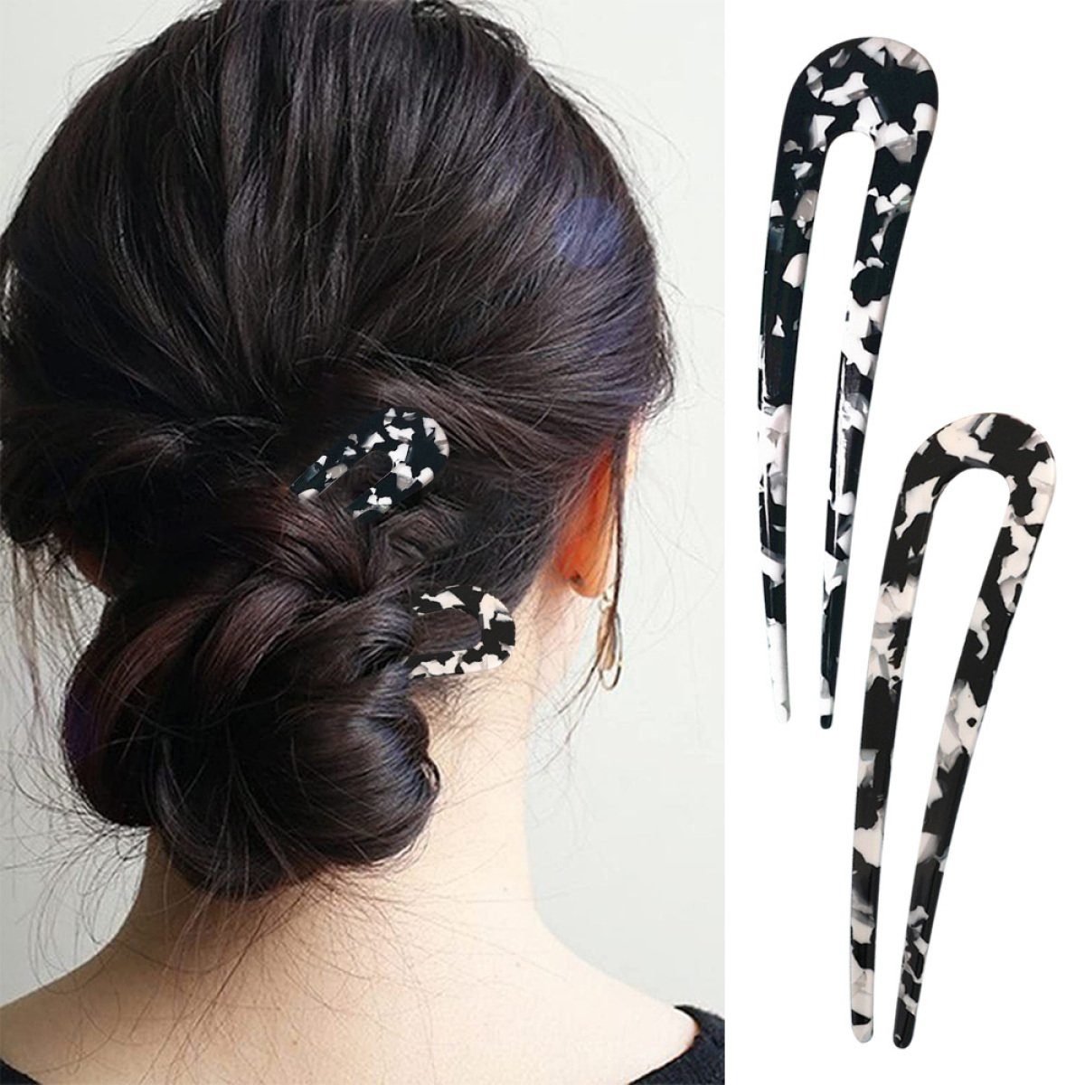 Jormftte Haarnadeln U-förmige Haarnadel,Französisch Stil Mehrfarbig2 Haarstyling Haarspange,für Frauen