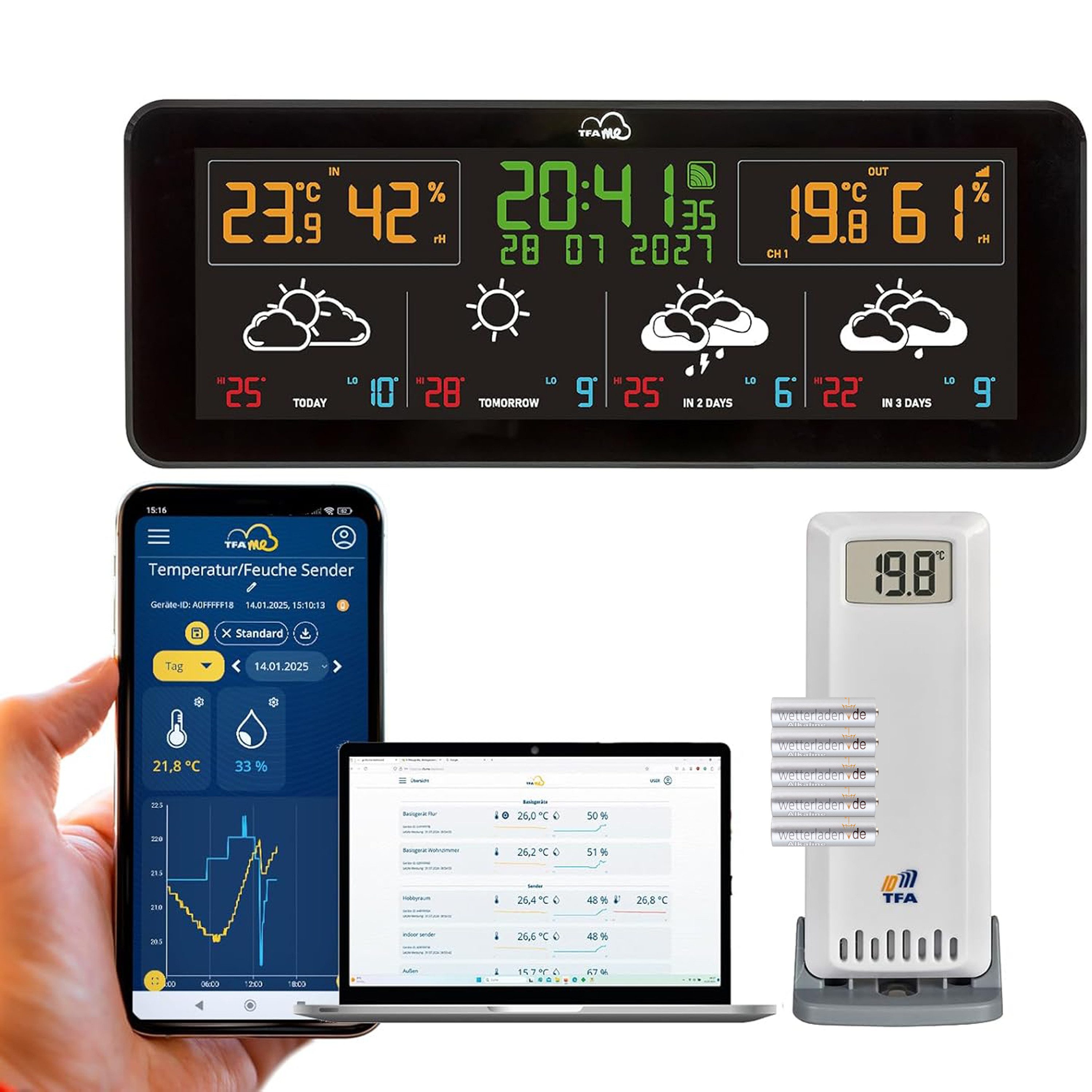 TFA Dostmann WLAN TFA.me 35.8107.01 ID-07 Wetterprognose wetter.com Funkwetterstation