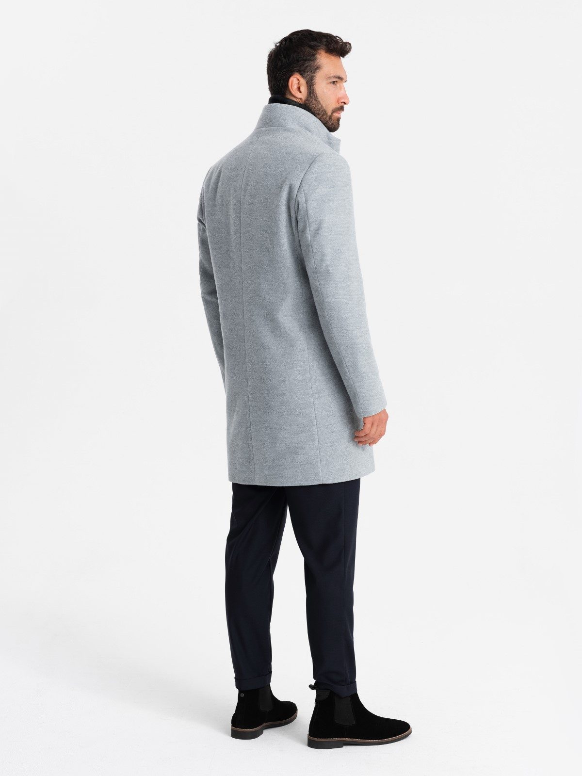 OMBRE Wintermantel Herrenmantel mit asymmetrischem Verschluss und hohem Kragen