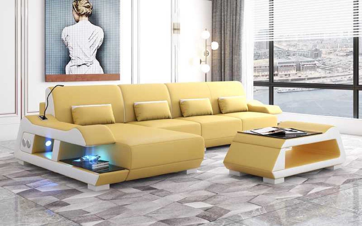 JVmoebel Ecksofa Moderne Ecksofa L Ledersofa Form Teile, Beige Couch Eckgarnitur Made Couchen, 3 Sofa in Europe Luxus