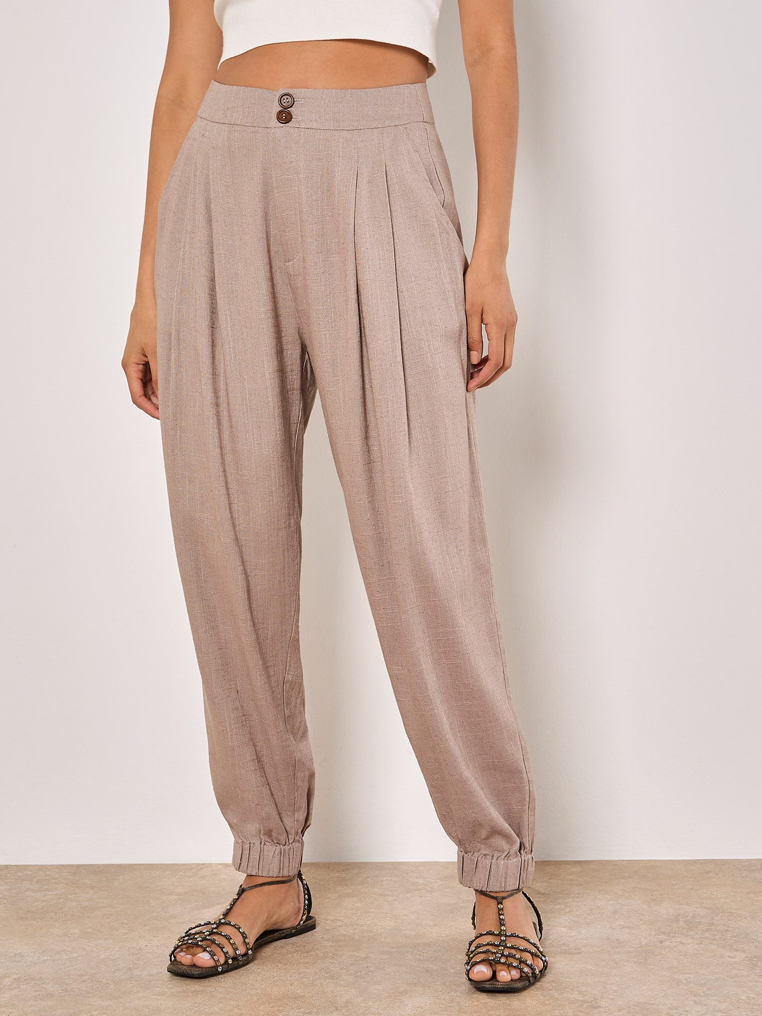 Apricot Stoffhose Leinen Mix Jogger mit Kellerfalten günstig online kaufen