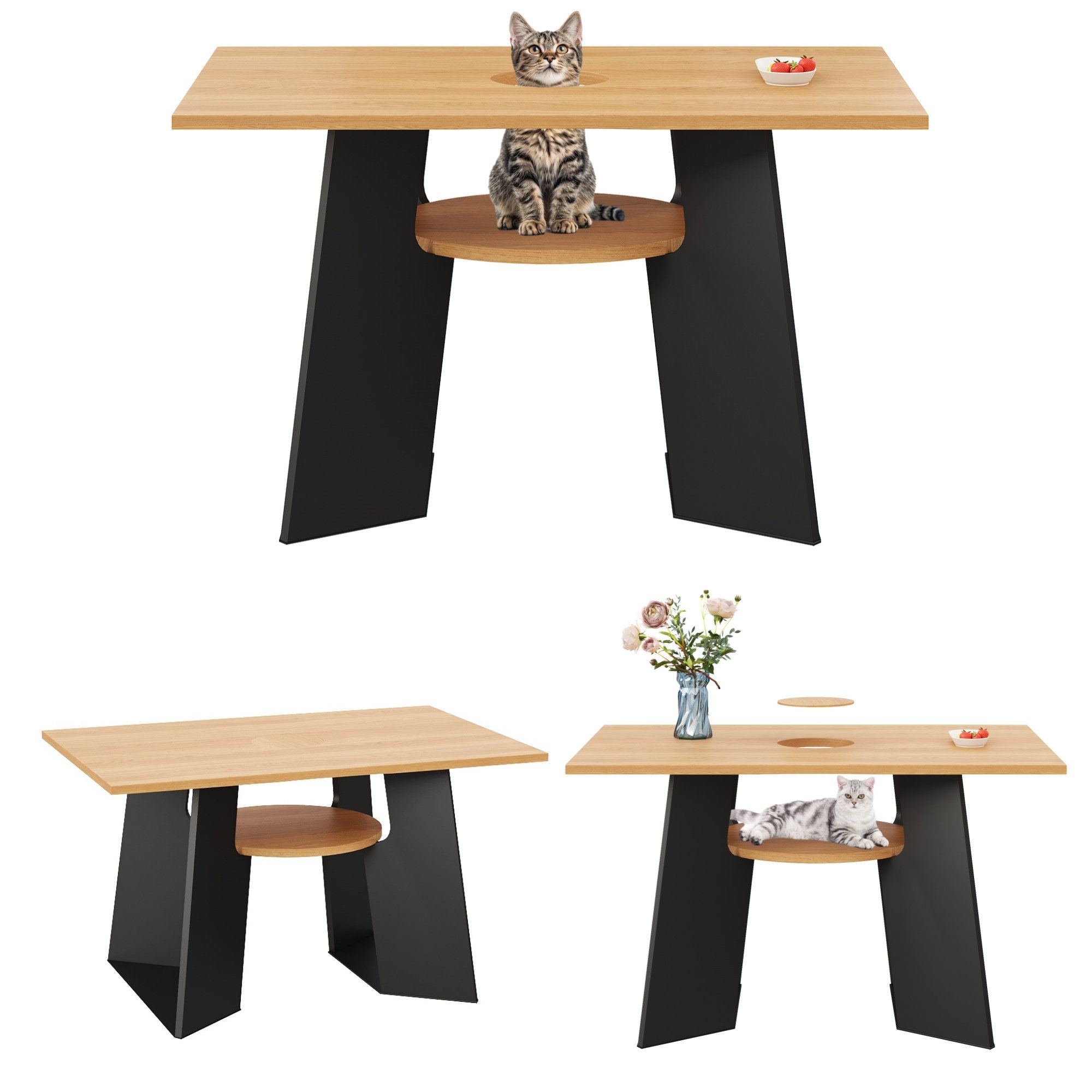 Flieks Esstisch mit Ablagen und Haustierbereich (B130xT85xH75 cm, 1-St., 1 Tisch), rechteckiger Küchentisch Schreibtisch Bürotisch aus MDF