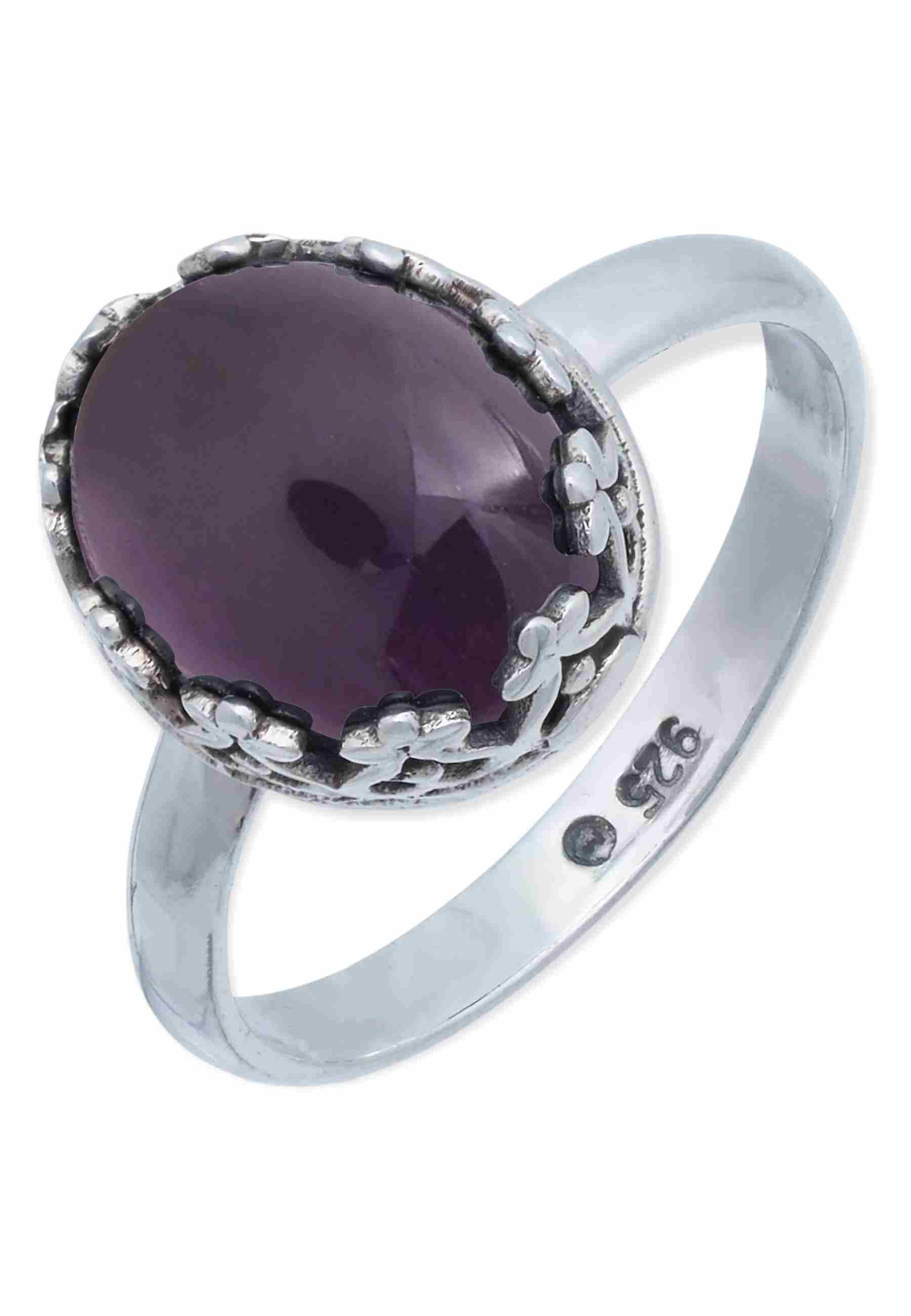 mantraroma Silberring NAPULO aus 925 Silber mit Amethyst (Ring mit Schmuckbeutel), Damenring aus 925er Silber