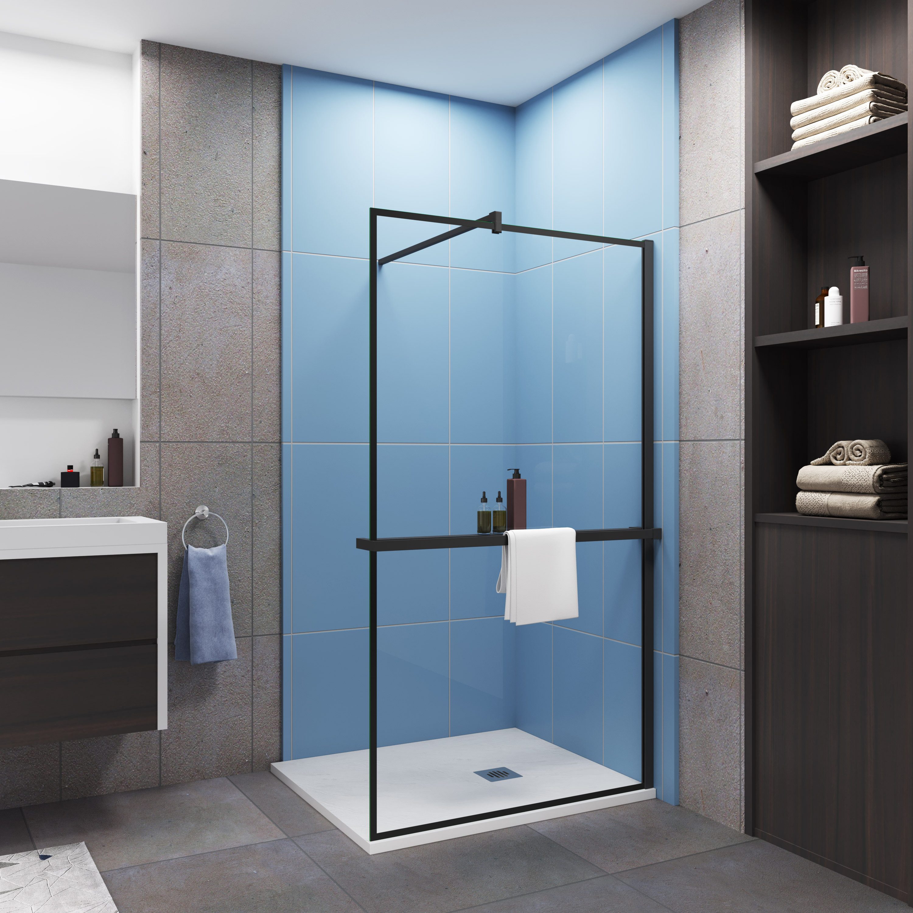 duschspa Walk-in-Dusche 8mm Nano Sicherheitsglas Ablage Schwarzer Rahmen 200cm Duschwand, Einscheibensicherheitsglas, (Set), 8mm Nano ESG, Höhe 200cm