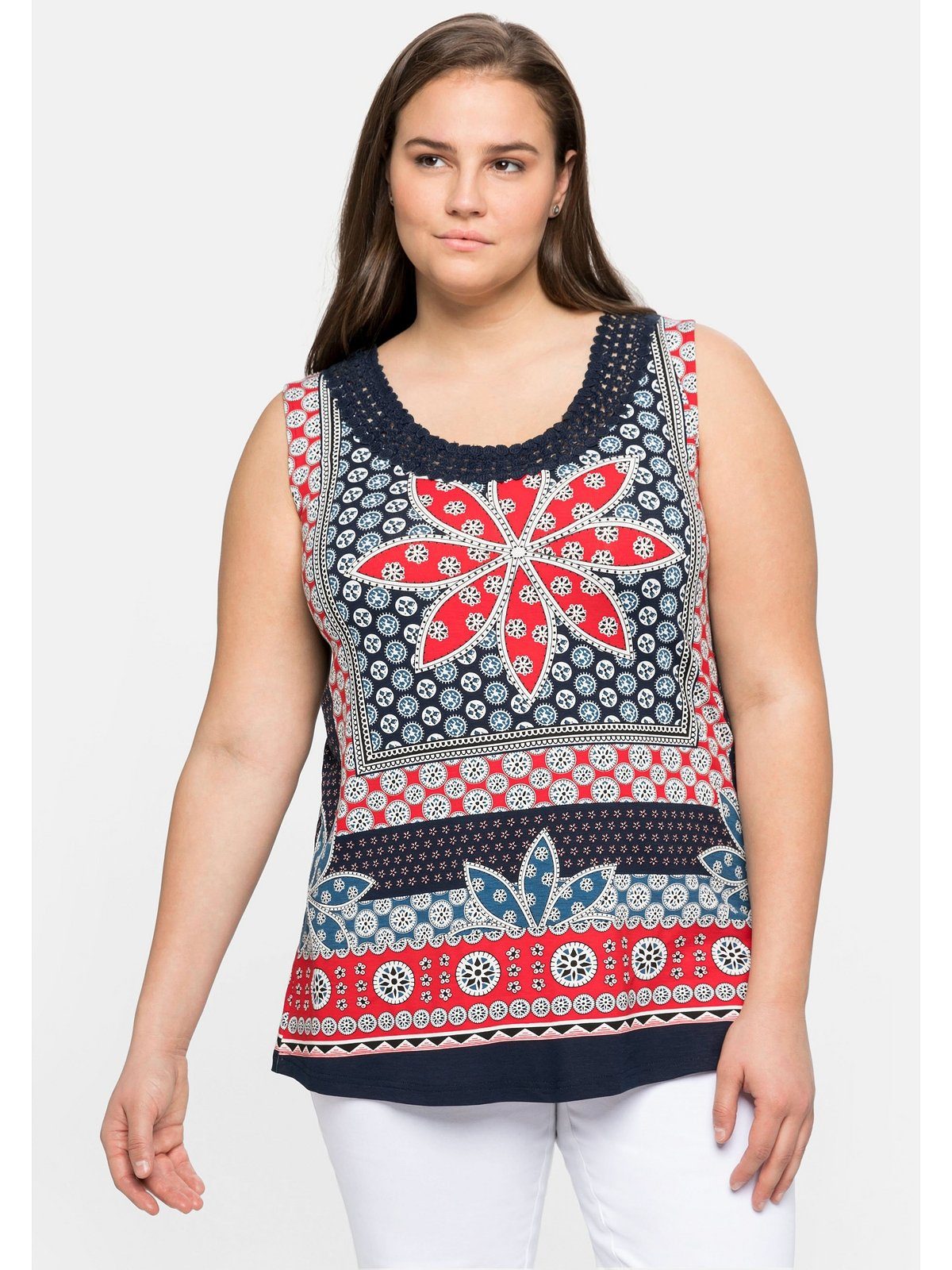 sheego by Joe Browns Tanktop Große Größen mit Blumendruck und Häkelspitze