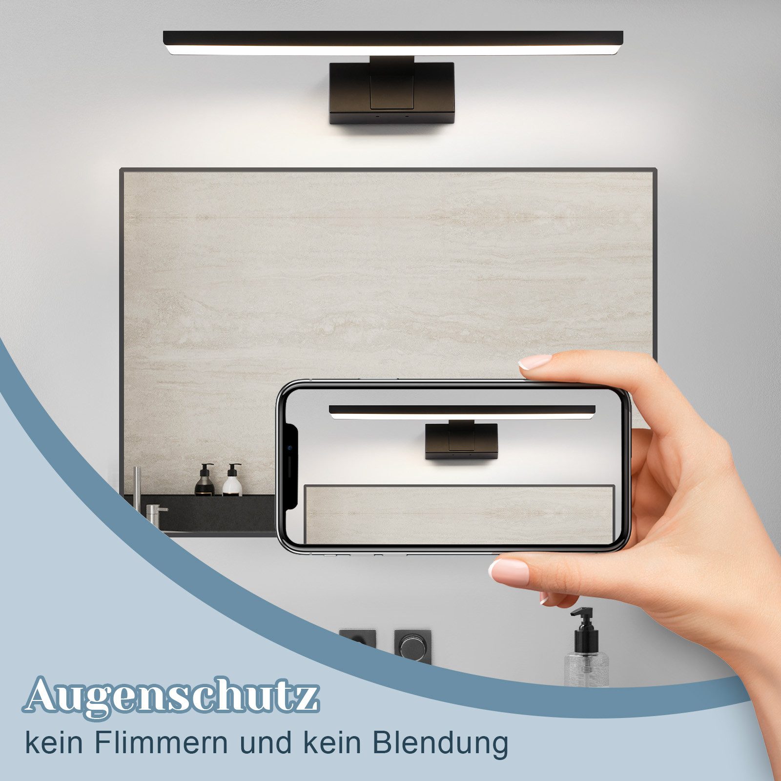 ZMH LED Spiegelleuchte Schwarz 30/40/60CM Spiegellampe 4000 K neutralweiß, LED fest integriert, Neutralweiß, Wandlampe für Spiegel und Schminkbereich – Bild 5 von 5