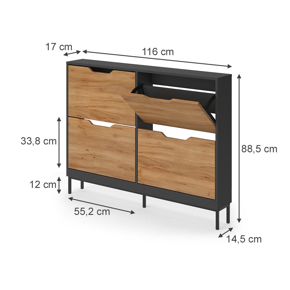 Vicco Schuhkipper Luca, Anthrazit/Goldkraft Eiche, 116 x 88.5 cm mit 2x2 Kippfächern (1 St)