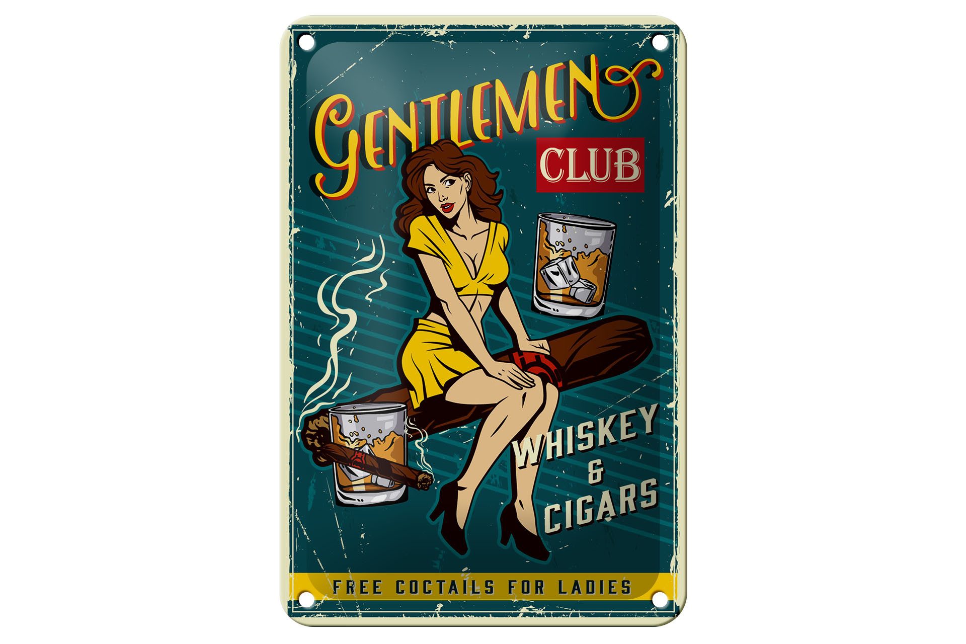Metallschild Spruch 12x18 cm Gentlemen whiskey and cigars club