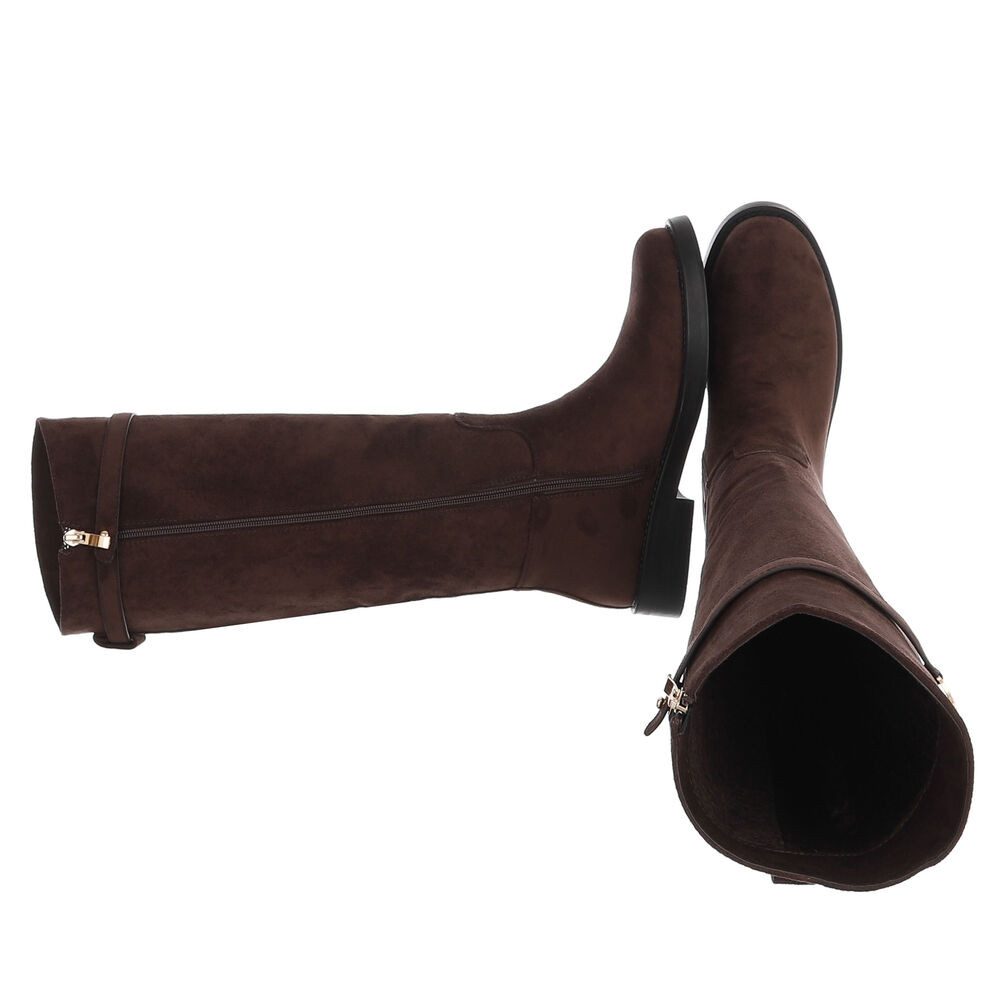 Ital-Design Damen Langschaftstiefel mit Zierschnalle, flach Stiefel (92268964) Blockabsatz Flache Stiefel in Braun