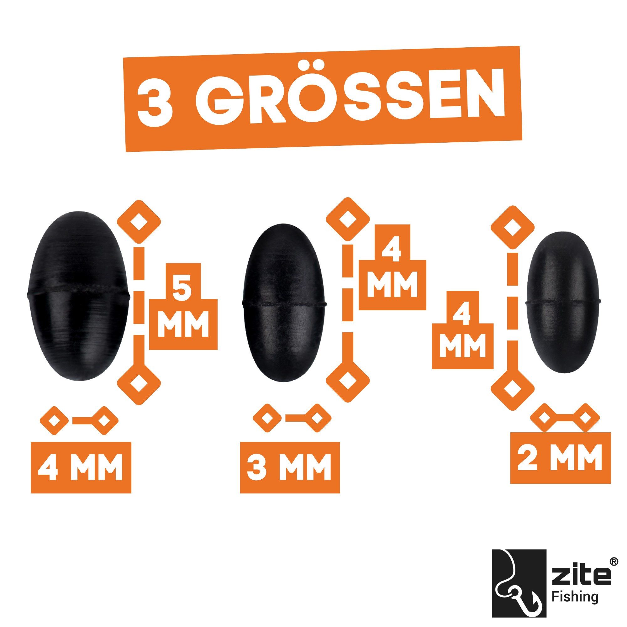 Zite Schnurstopper 3 Gr. oval oder zylindrisch Gummistopper schwarz Silikon Angelzubehör
