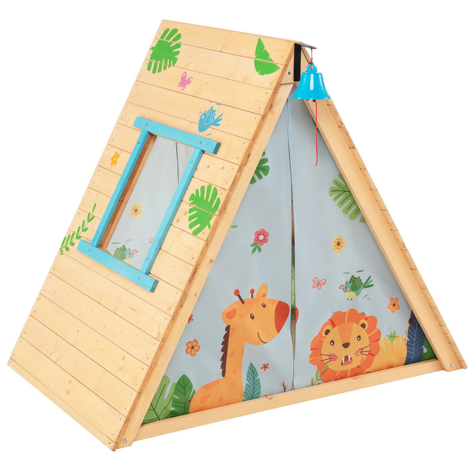 COSTWAY Spielhaus Spielturm, 2 in 1, mit Kletterdreiecke, aus Holz