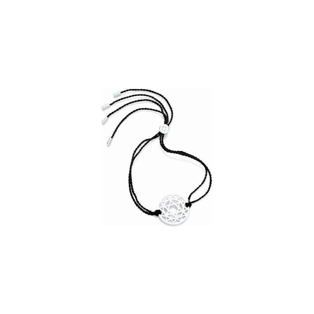 Daisy London Armband Silver Heart Chakra Black, aus 925er Sterling-Silber und Textil, Zugband, Schwarz