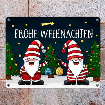 speecheese Metallschild Frohe Weihnachten Metallschild mit Wichtel Motiv Advent Sterne Schnee