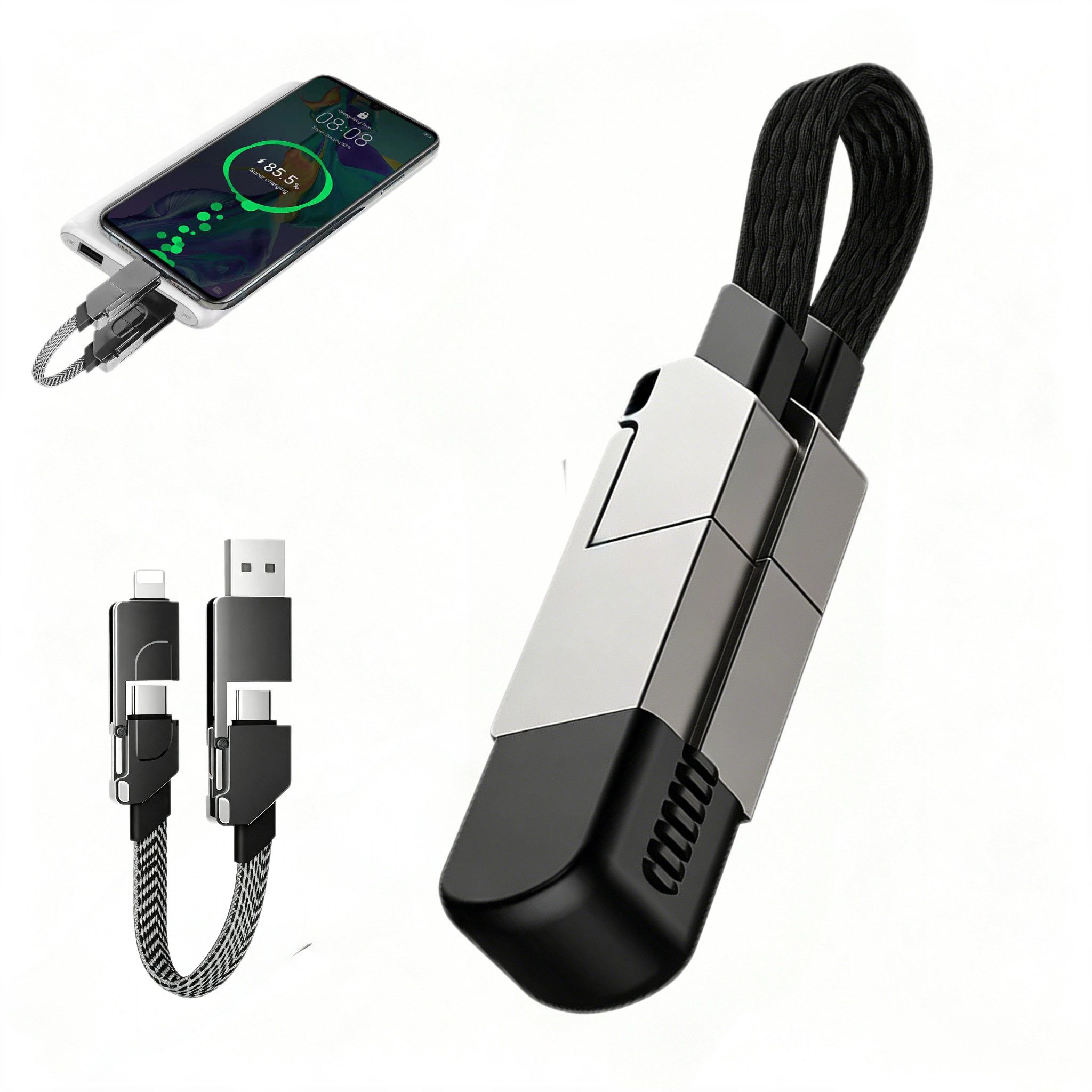 Fyrove 6‑in‑1 Multi‑Ladekabel, kompatibel mit iPhone, Samsung Galaxy Schnelllade-Gerät (6-in-1 Ladekabel,USB-A,Lightning,Micro-USB, USB-C,Universal Ladekabel)