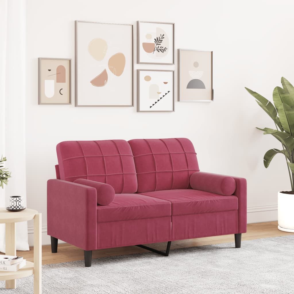 vidaXL Sofa, 2-Sitzer-Sofa mit Zierkissen Weinrot 120 cm Samt