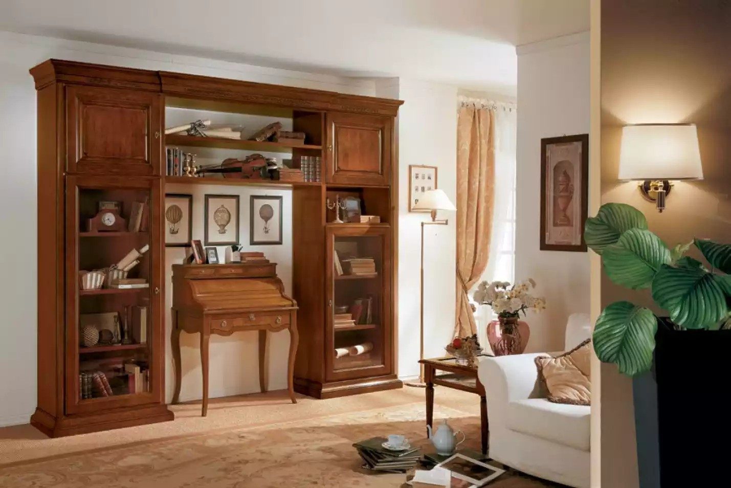 JVmoebel Bücherregal Italienisches Bücherregal aus Holz mit Glastüren in Braun, 1-tlg., Made in Italy