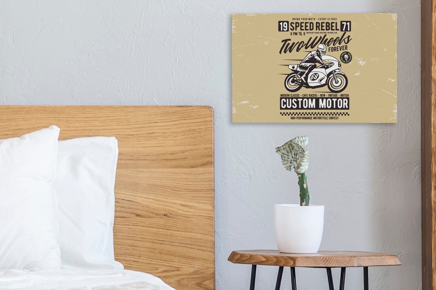 OneMillionCanvasses® Leinwandbild Motorrad cm - Aufhängefertig, Wanddeko, Wandbild Zitat, 30x20 Leinwandbilder, Vintage St), - - Zeichnung (1