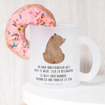 Mr. & Mrs. Panda Teeglas Bär Schulterblick - Transparent - Geschenk, Teddybär, Teetasse aus Gl, Premium Glas, Liebevolle Gestaltung