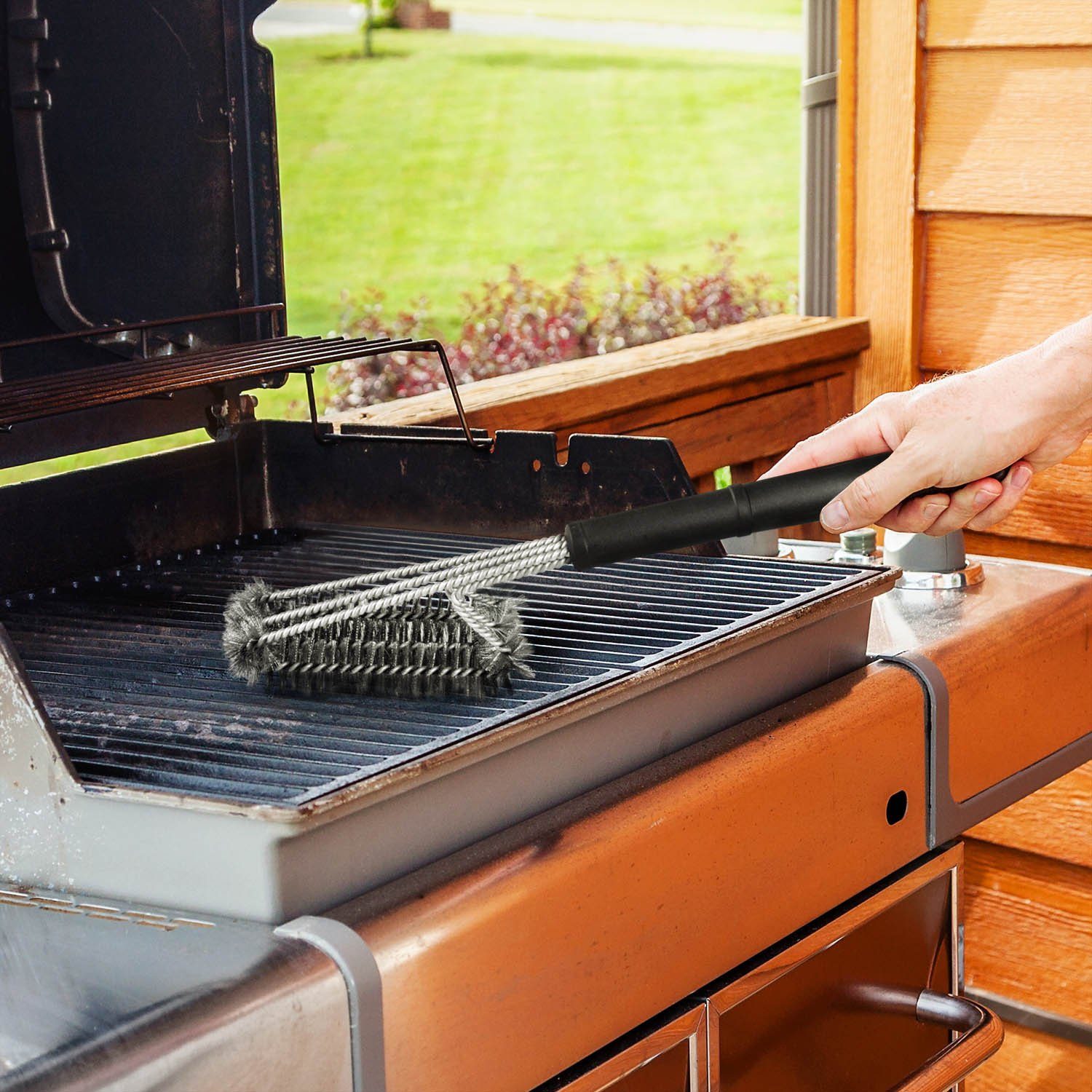 Dimono Grillbürste 360° Grillbürste aus Edelstahl – Hochwertiges BBQ Reinigungswerkzeug, Bürste, Profi, BBQ, (aus Edelstahl), mit Tasche – Bild 5 von 5