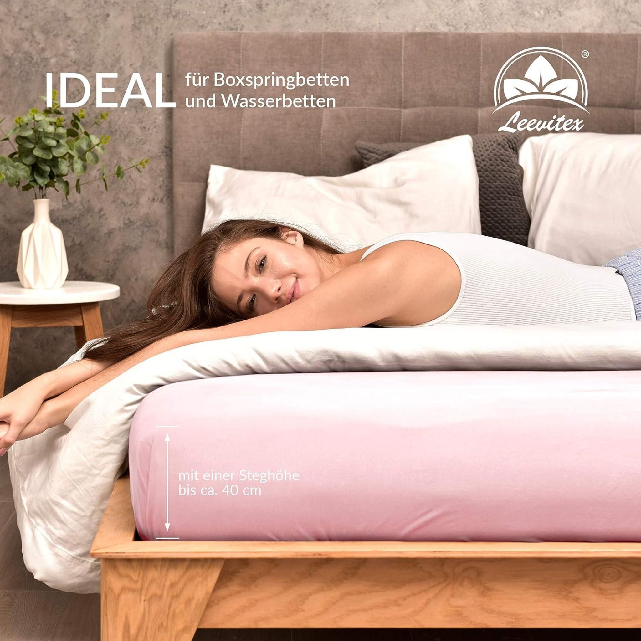 leevitex® Spannbettlaken 180x200 - 200x220 cm, 40 cm Steghöhe, Stoffdicke 150 g/m², Jersey, Gummizug: rundum, (1 Stück), verschiedene Farben, OEKO-TEX® STANDARD – Bild 4 von 5