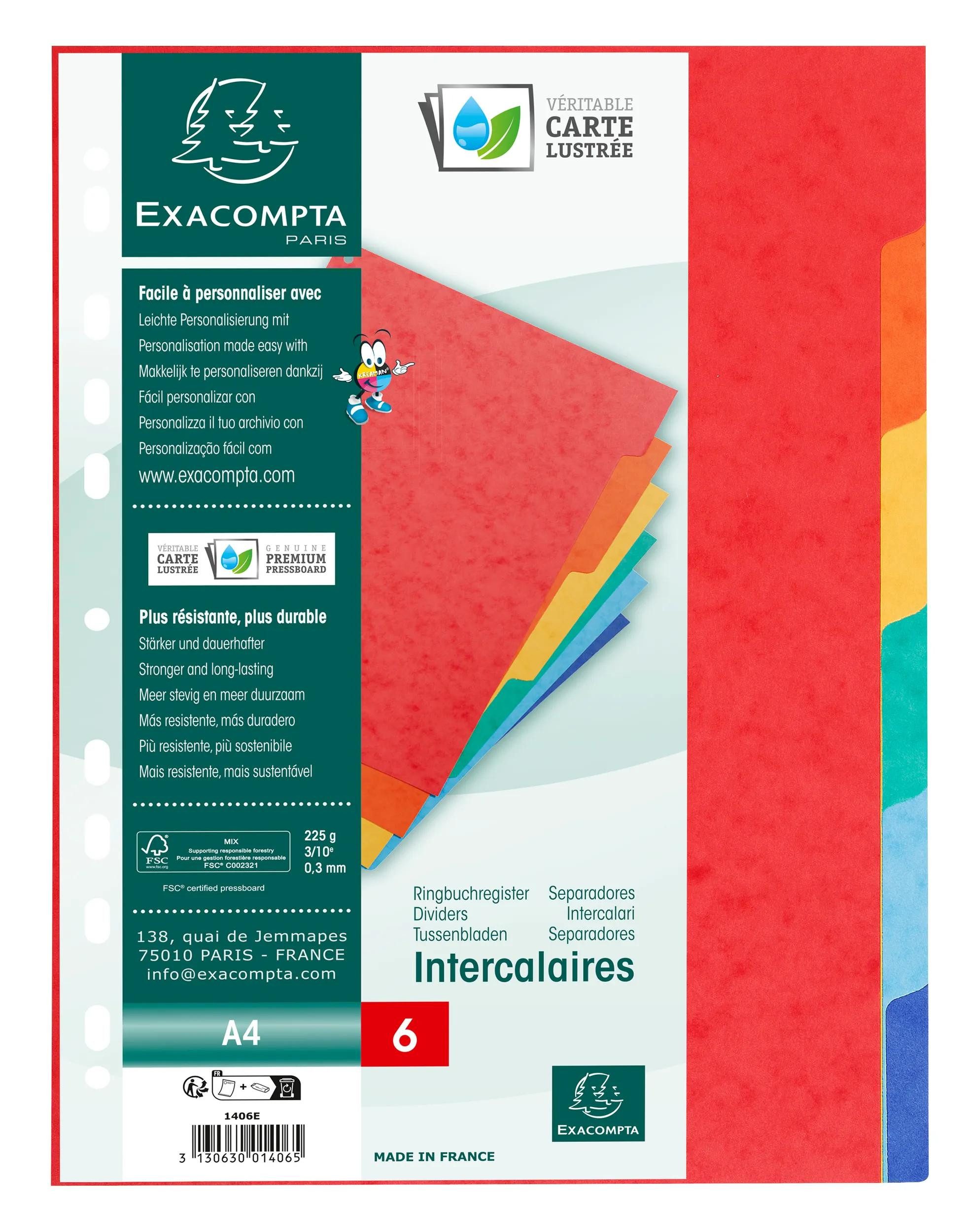 EXACOMPTA Aktenordner 50x Register A4, Colorspan-Karton 225g, 6 Taben - 1406E, Register