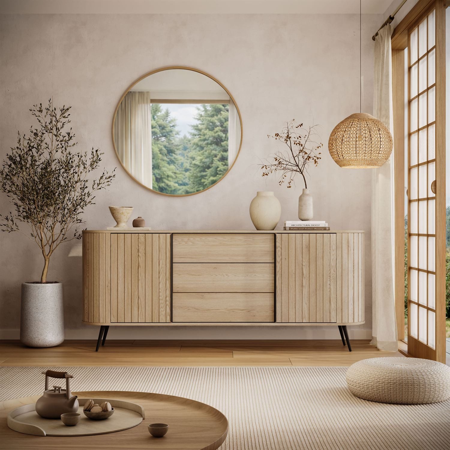 Lookway Kommode WILLOW Sideboard 2D3S mit Schiebetüren (1x Kommode), 196x40,2x81,8 cm