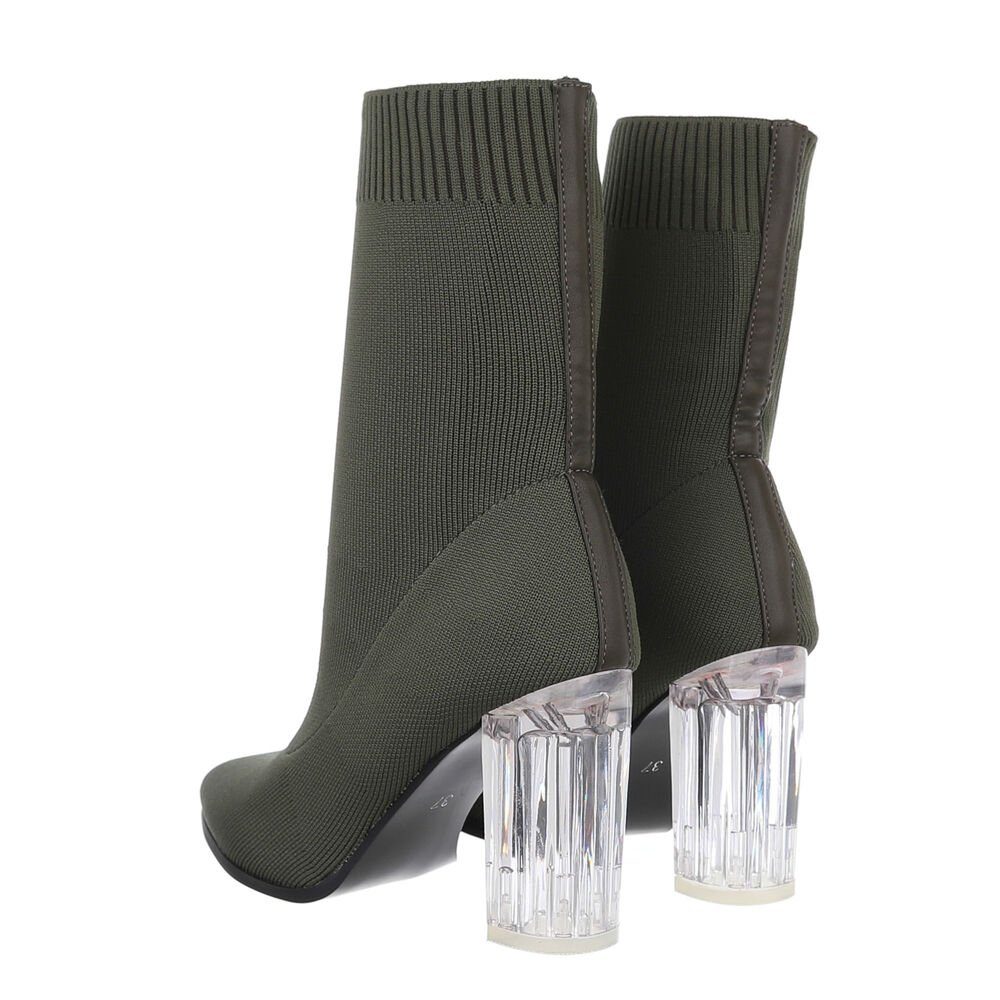 Ital-Design Damen Abendschuhe Elegant High-Heel-Stiefelette (84338424) Blockabsatz High-Heel Stiefeletten in Olive – Bild 3 von 4