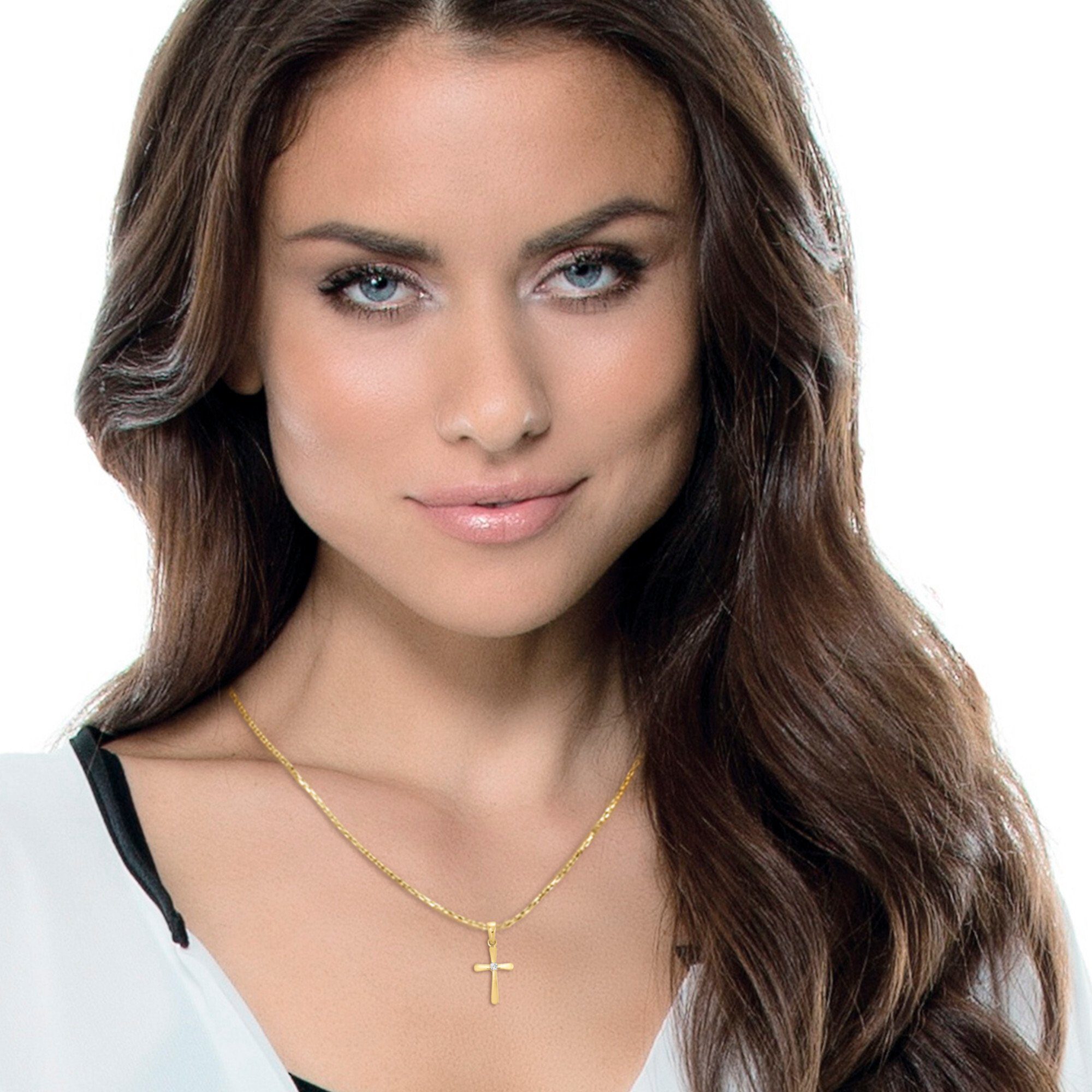 ONE ELEMENT Kettenanhänger Zirkonia Kreuz Anhänger aus 333 Gelbgold, Bedeut günstig online kaufen