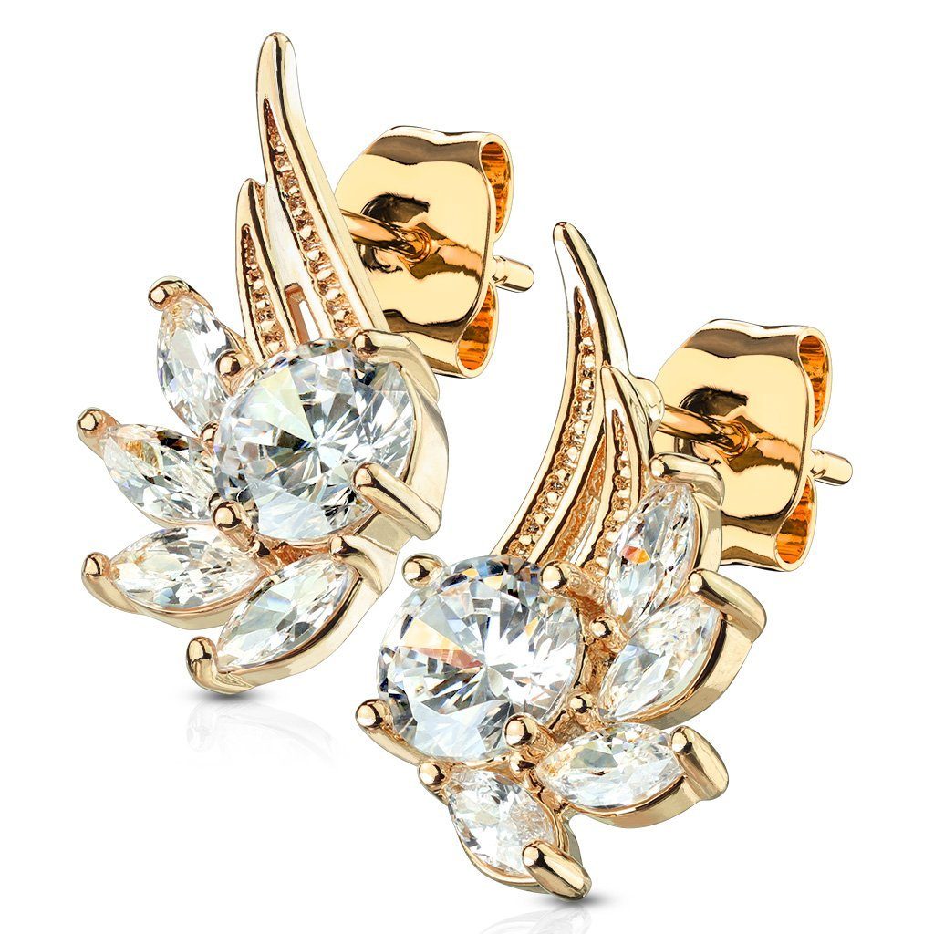 BUNGSA Ohrring-Set Ohrstecker Engelsflügel mit Kristallen verschiedene Varianten aus (1 Paar (2 Stück), 2-tlg), Ohrschmuck Ohrringe rosegold