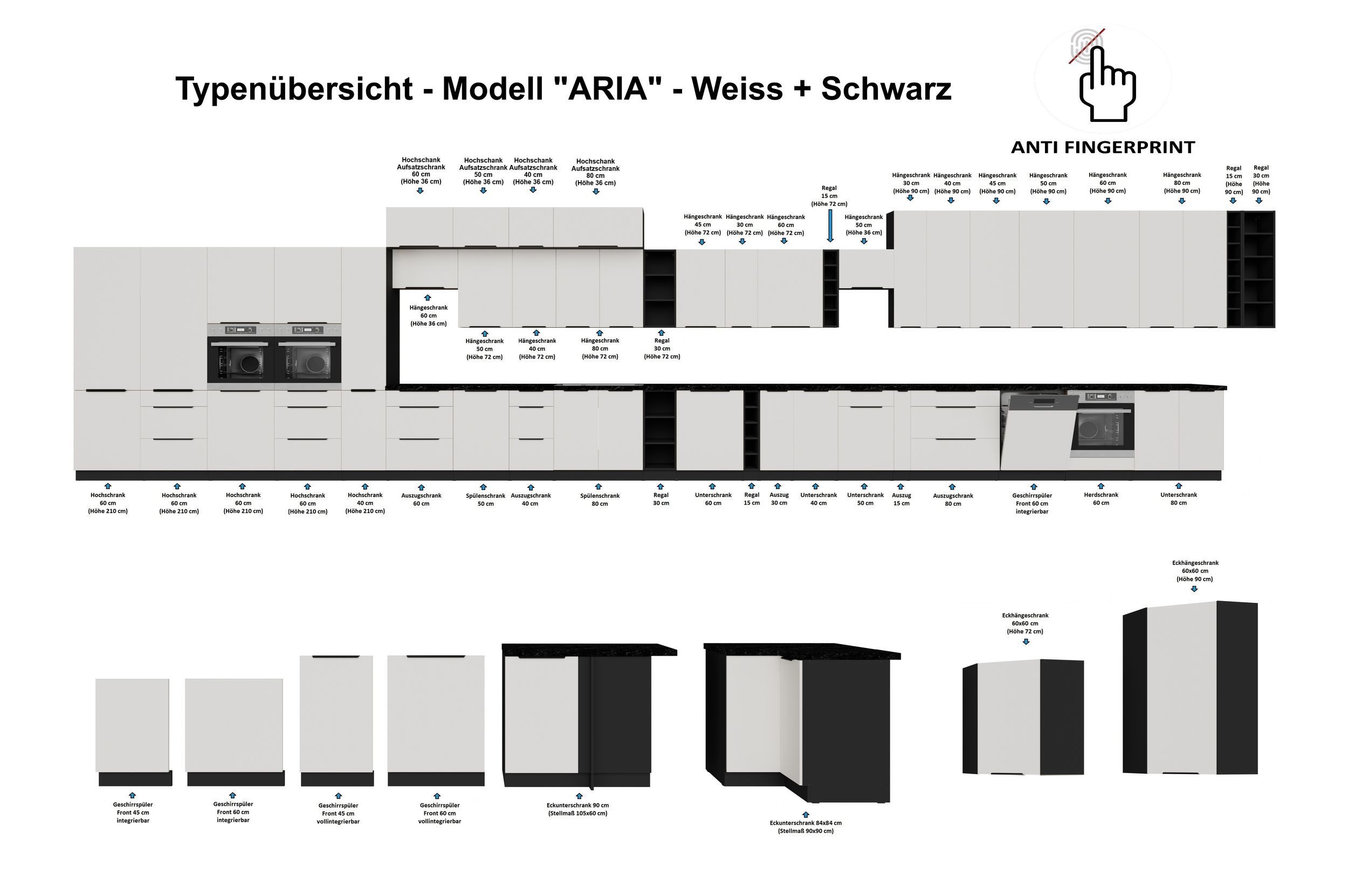 Küchen-Preisbombe Hängeschrank 60 cm Küche ARIA Weiss Küchenzeile Küchenblock Anti Fingerprint – Bild 5 von 5