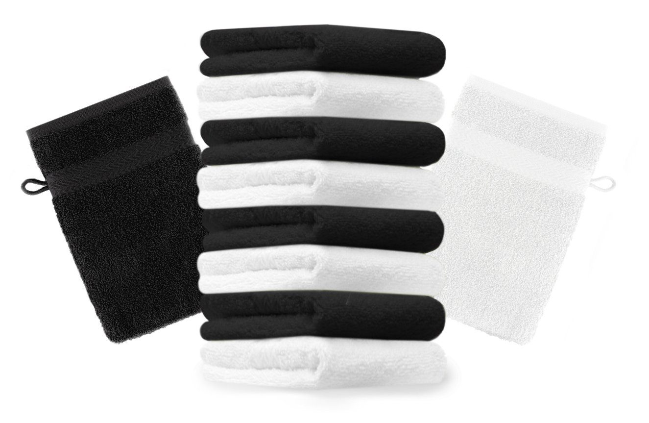 Betz Waschhandschuh 10 Stück Waschhandschuhe Premium 100% Baumwolle Waschlappen Set 16x21 cm Farbe schwarz und weiß