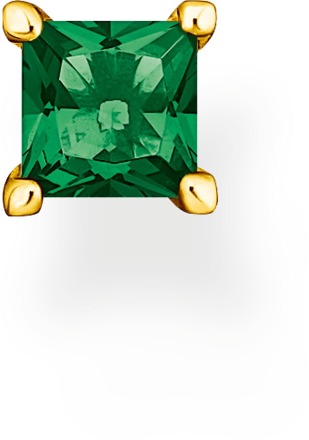 THOMAS SABO Сережки-гвоздики-Set Einzel Сережки-гвоздики mit grünem Stein - 750 Gelbgold Vergoldung