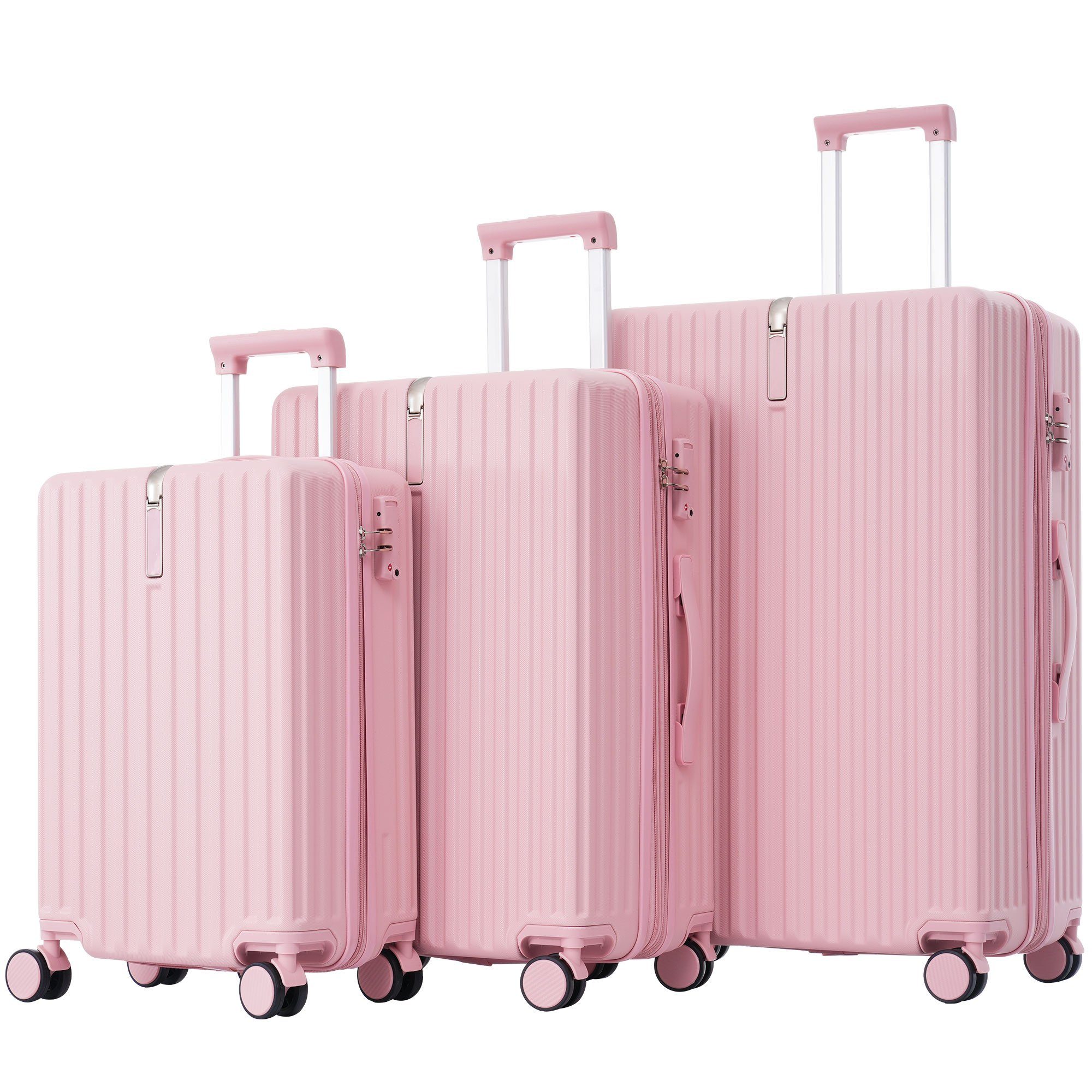 Ulife Trolleyset Kofferset Handgepäck Reisekoffer ABS-Material, TSA Zollschloss, 4 Rollen, (3 tlg) Rosa
