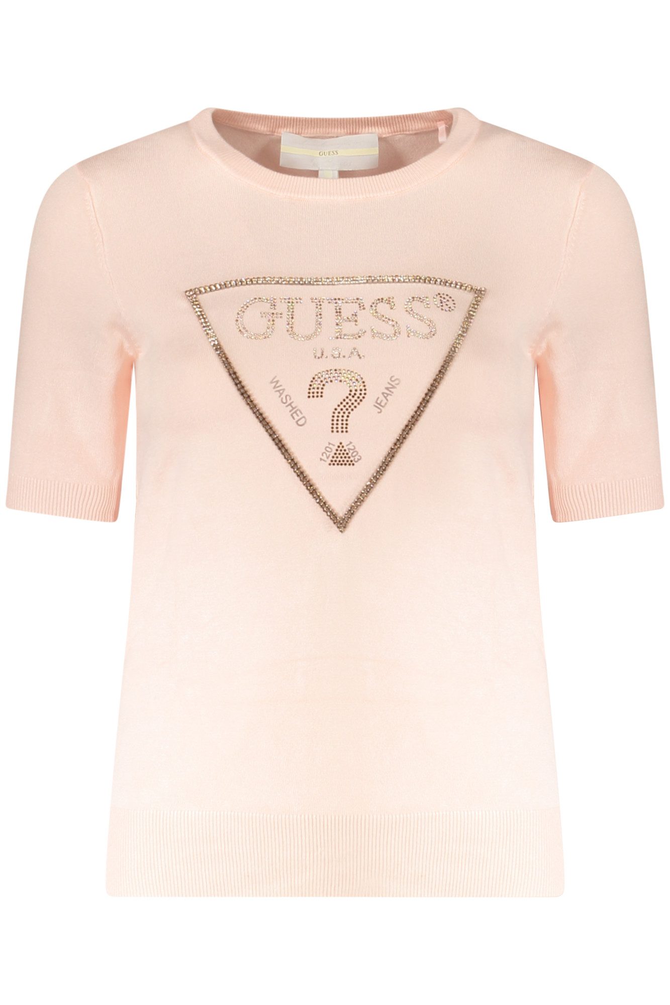 GUESS JEANS Strickpullover Rosa Damenpullover mit Applikationen & Strass - Eleganz trifft Komfort