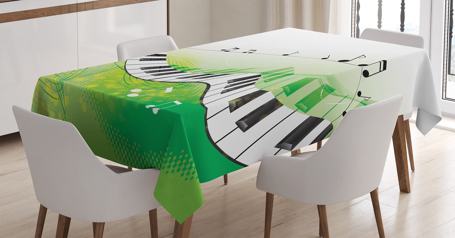 Grün Waschbar Für Bereich Kurvige Farben, Musik Abakuhaus Klare Farbfest Außen geeignet den Tischdecke Klavier-Schlüssel