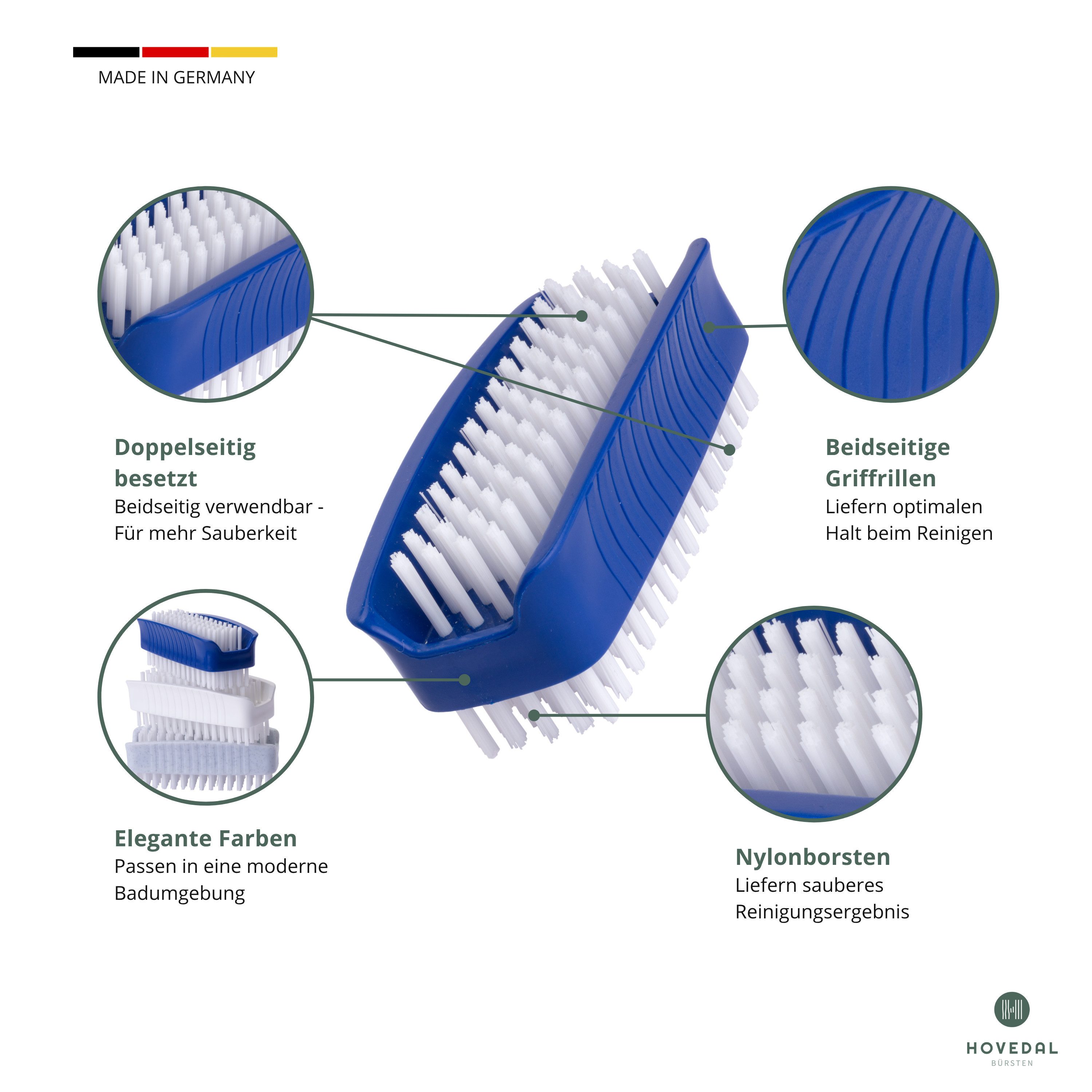 Hovedal Nagelbürste Nagelbürste Set, Handbürste, Handwaschbürste Nagelbürsten doppelseitig, Die ideale Waschbürste, Handbürsten für Fingernägel, Hände und Füsse