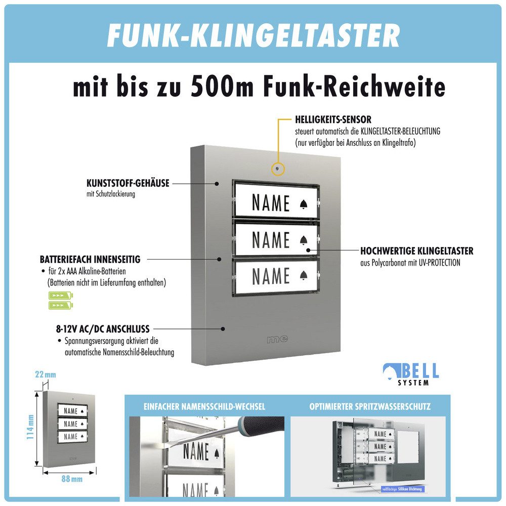 m-e Türklingel m-e modern-electronics 100168 Funkklingel Komplett-Set beleuchtet, kla
