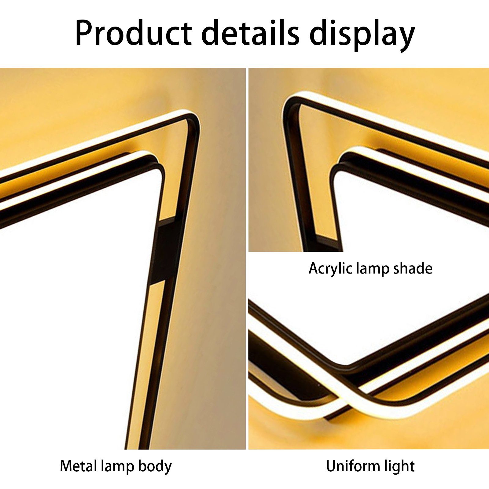Deckenleuchte mit LED fest JDONG Fernbedienung dimmbar 90W Rechteckig, Metall Schwarz LED integriert, Modern-Design Deckenlampe Wohnzimmerlampe