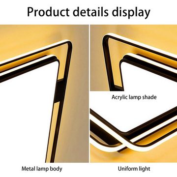 JDONG LED Deckenleuchte dimmbar mit Fernbedienung 90W Deckenlampe Schwarz Rechteckig, LED fest integriert, Wohnzimmerlampe Metall Modern-Design