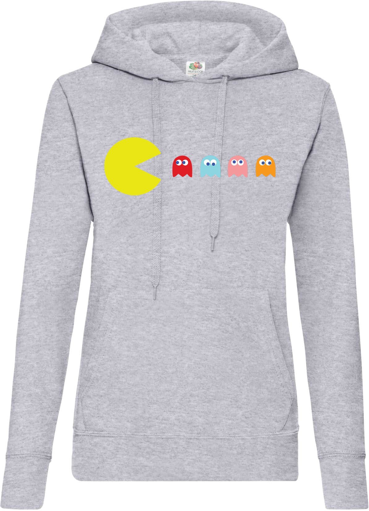 Youth Designz Kapuzenpullover Pacman Damen Hoodie Pullover mit lustigem Frontprint Grau